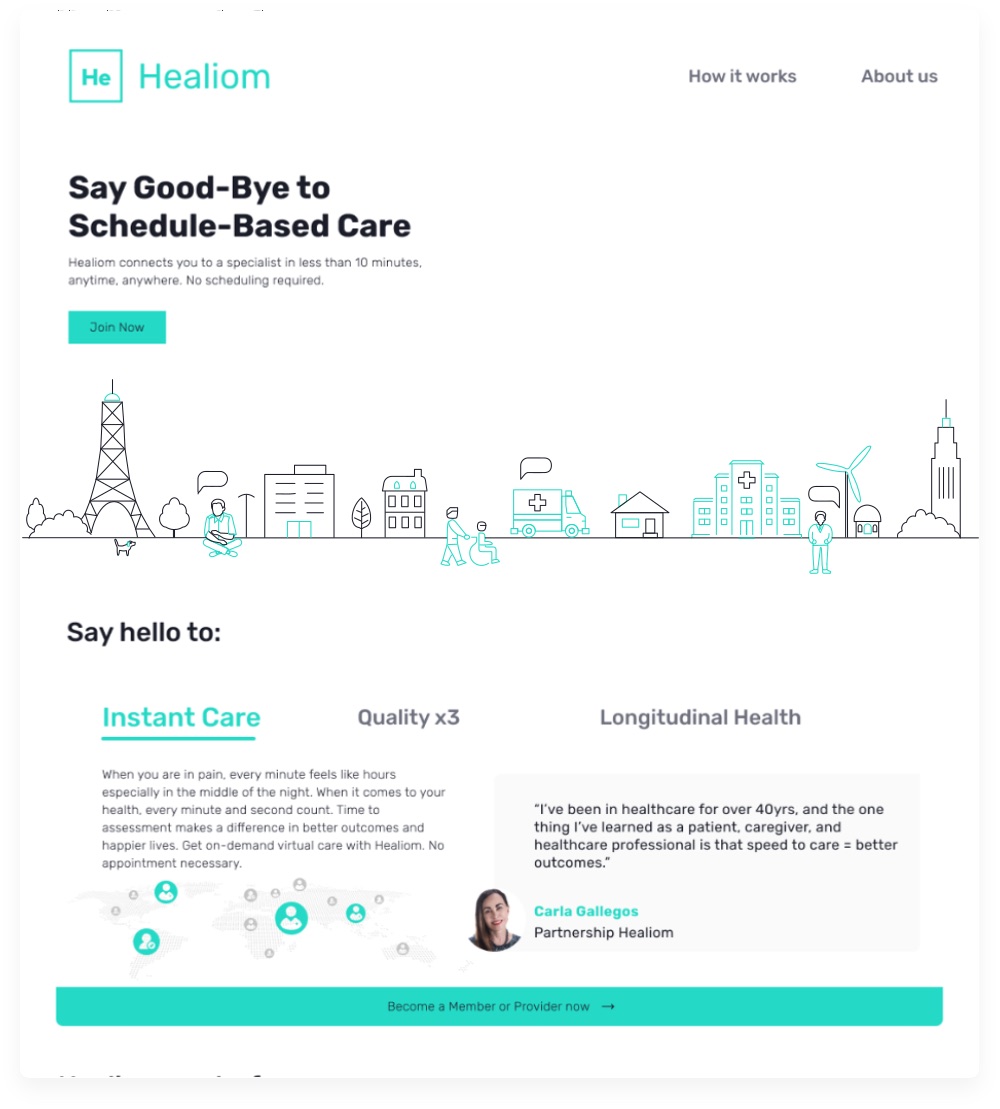 Healiom landing page.